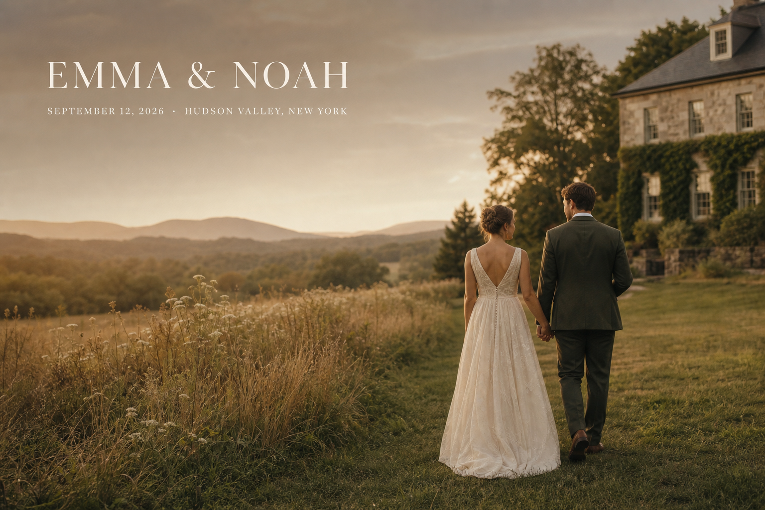 Illustrative wedding website on a mobile phone